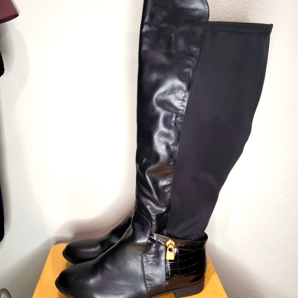 Women's faux leather wide calf over the knee boots, size 11.5 Black